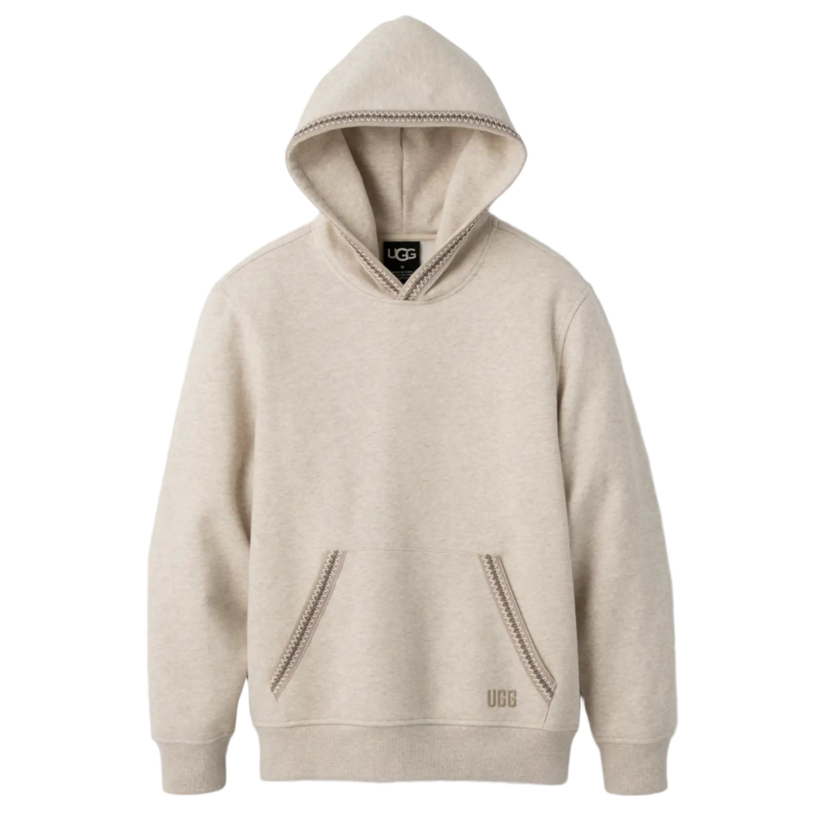 Beige hoodie with brand logo on a white background