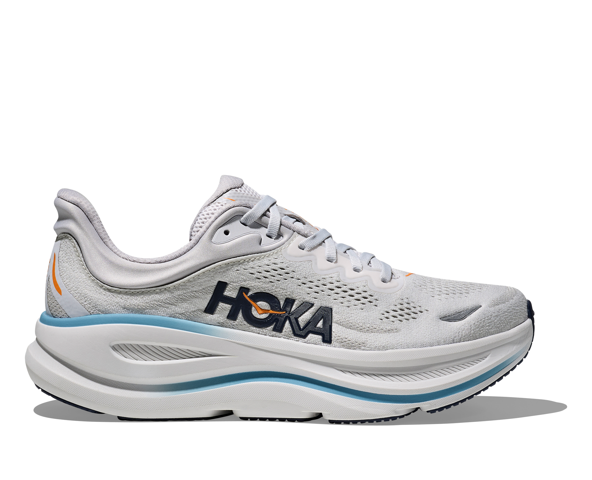 White running shoe with Hoka branding on a white background