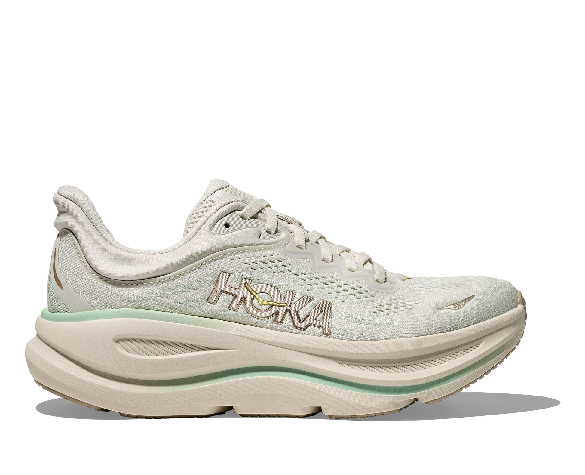 Light gray running shoe with 'Hoka' branding on a white background