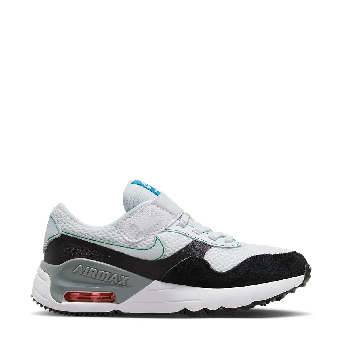 White and black sneaker with 'Air Max' branding on a white background