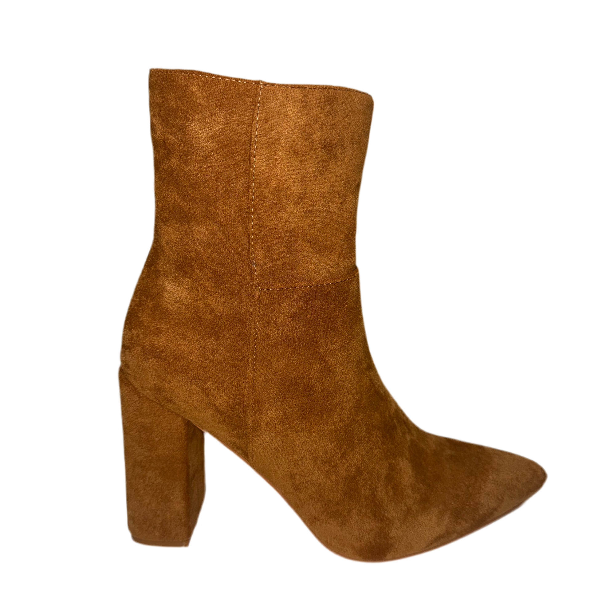 Brown suede ankle boot on a white background