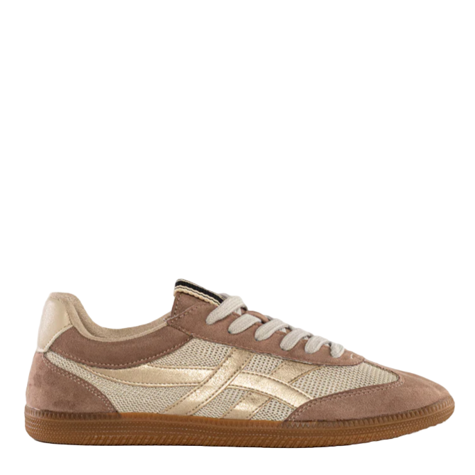 Brown and beige sneaker on a white background