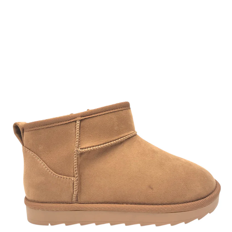 Tan suede ankle boot on a white background