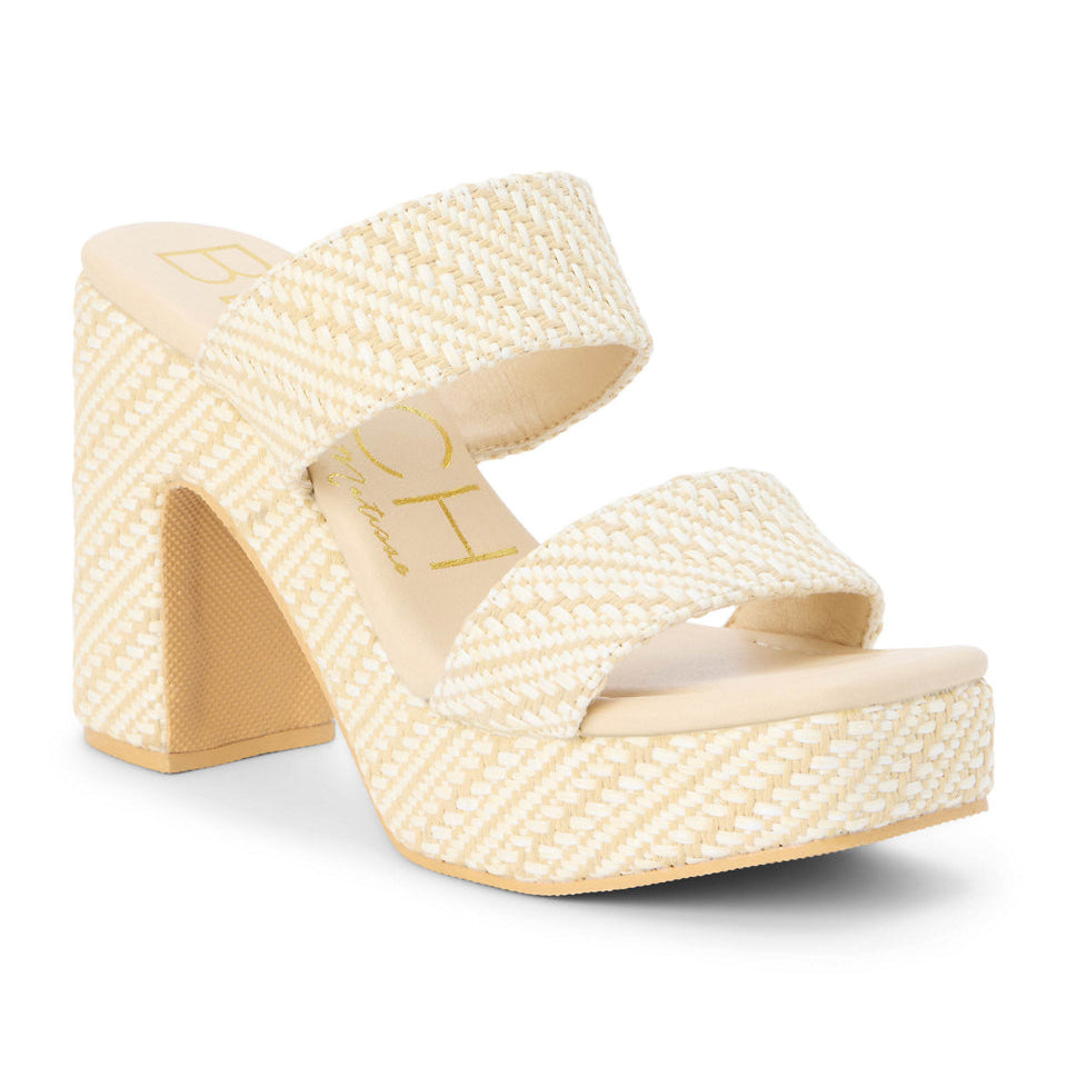 White woven platform sandal on a white background