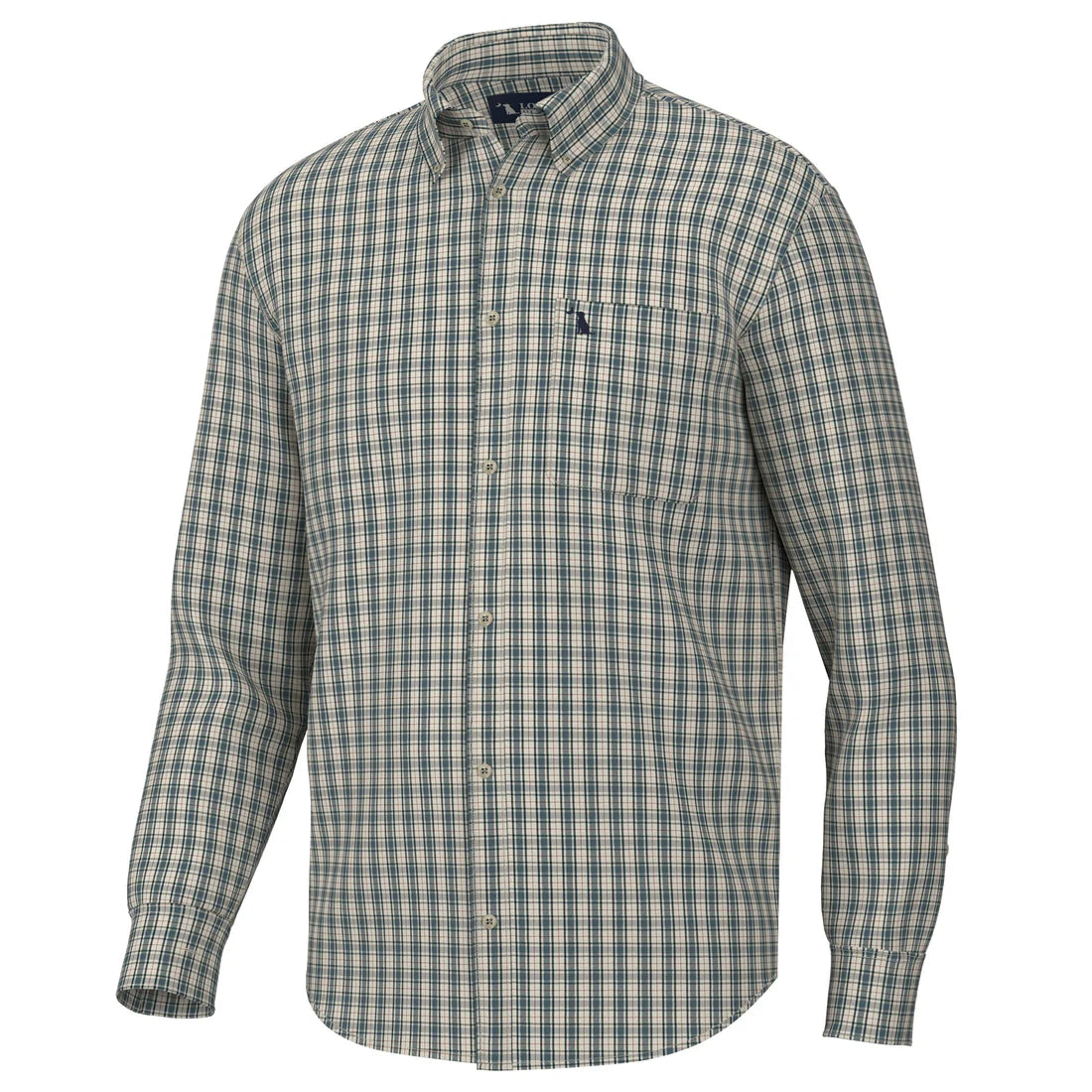 Green and beige checkered shirt on a white background