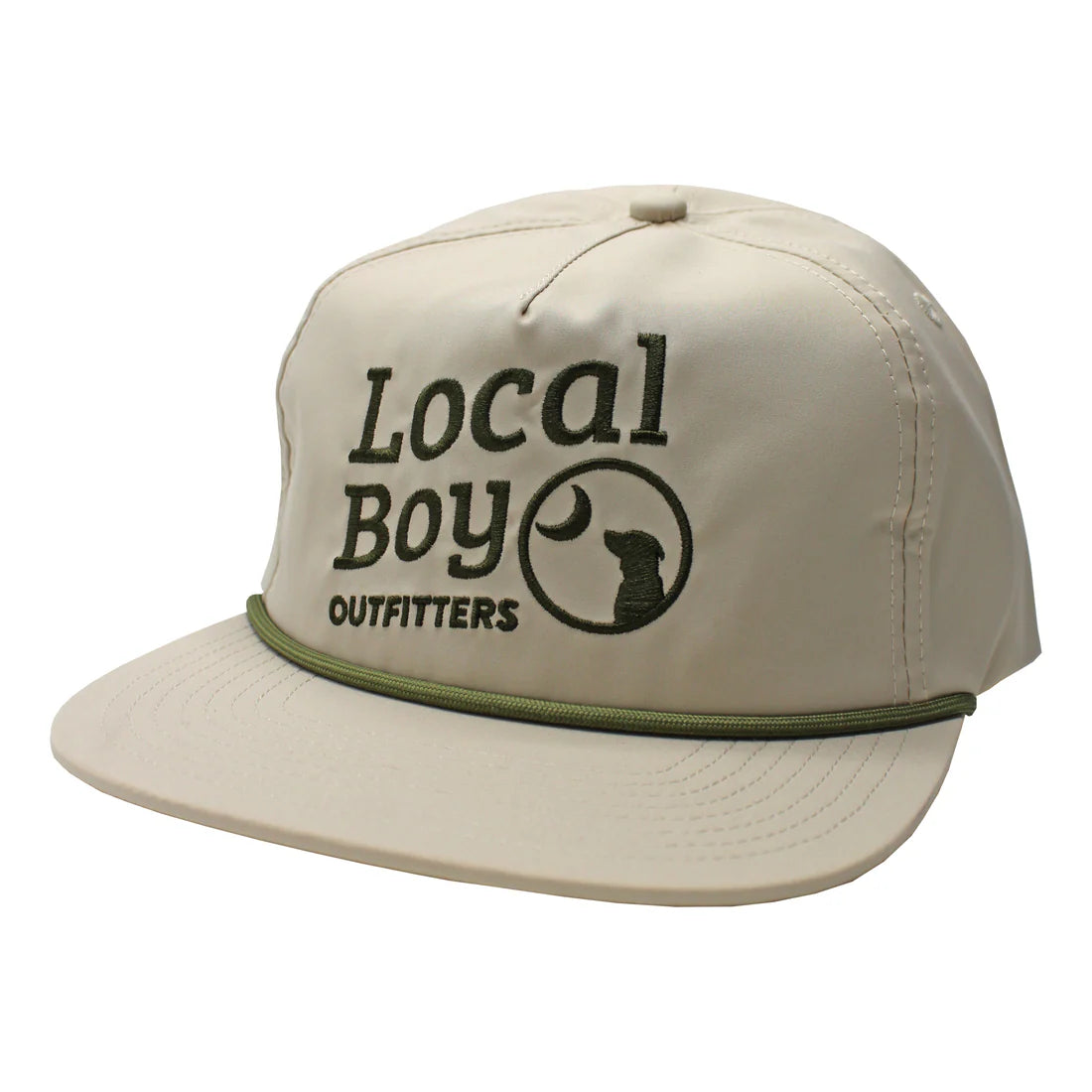 Beige cap with 'Local Boy Outfitters' logo on a white background
