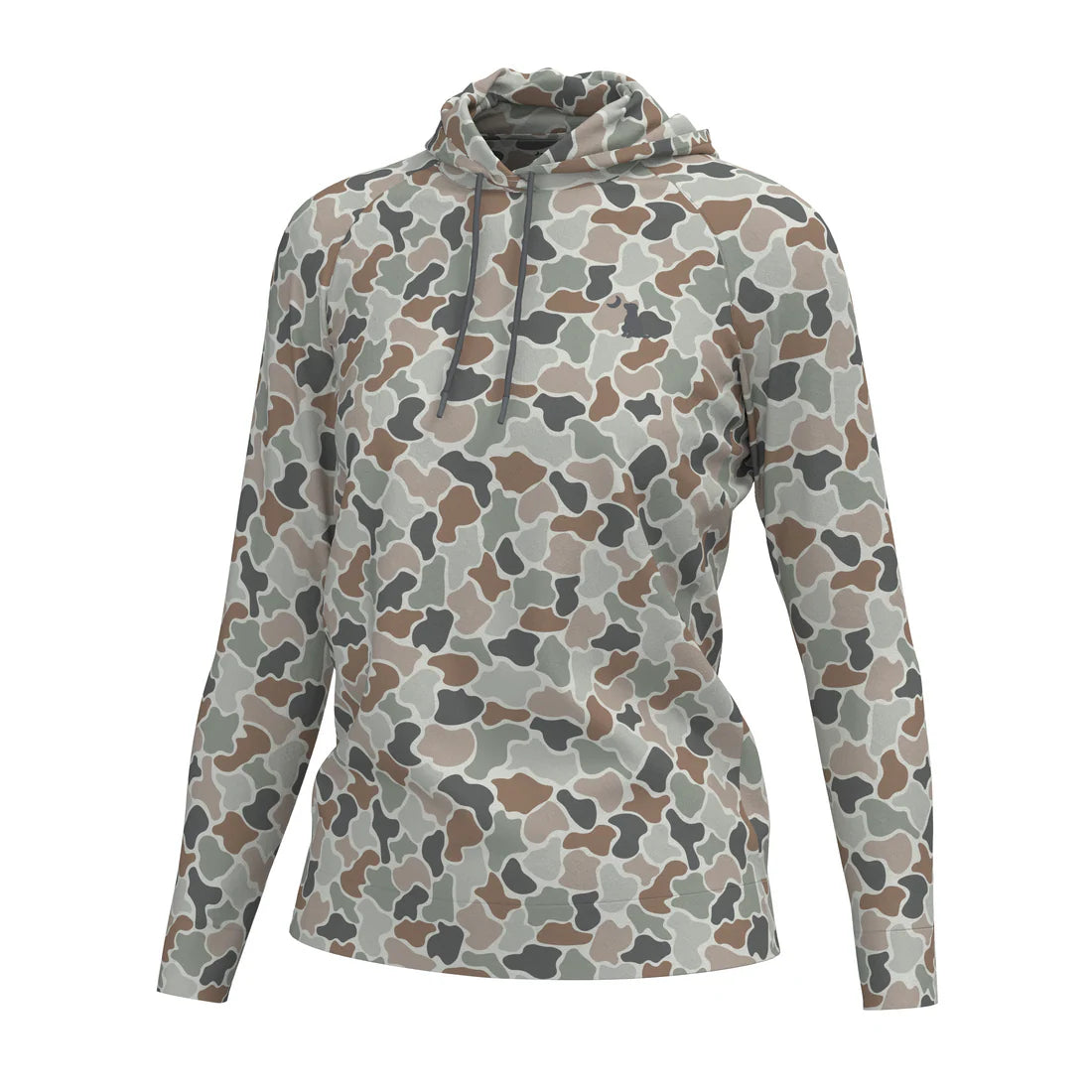 Camouflage-patterned hoodie on a white background