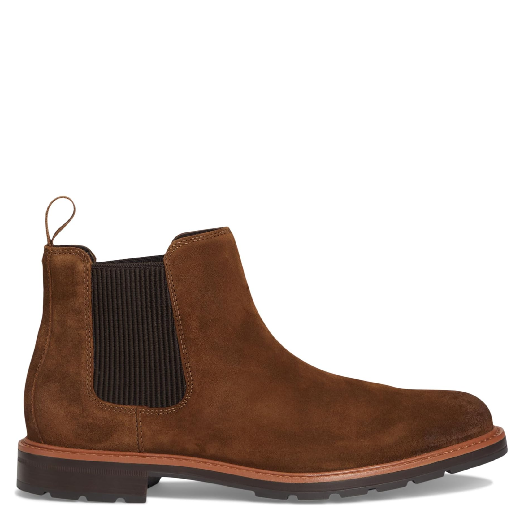 Brown suede Chelsea boot on a white background