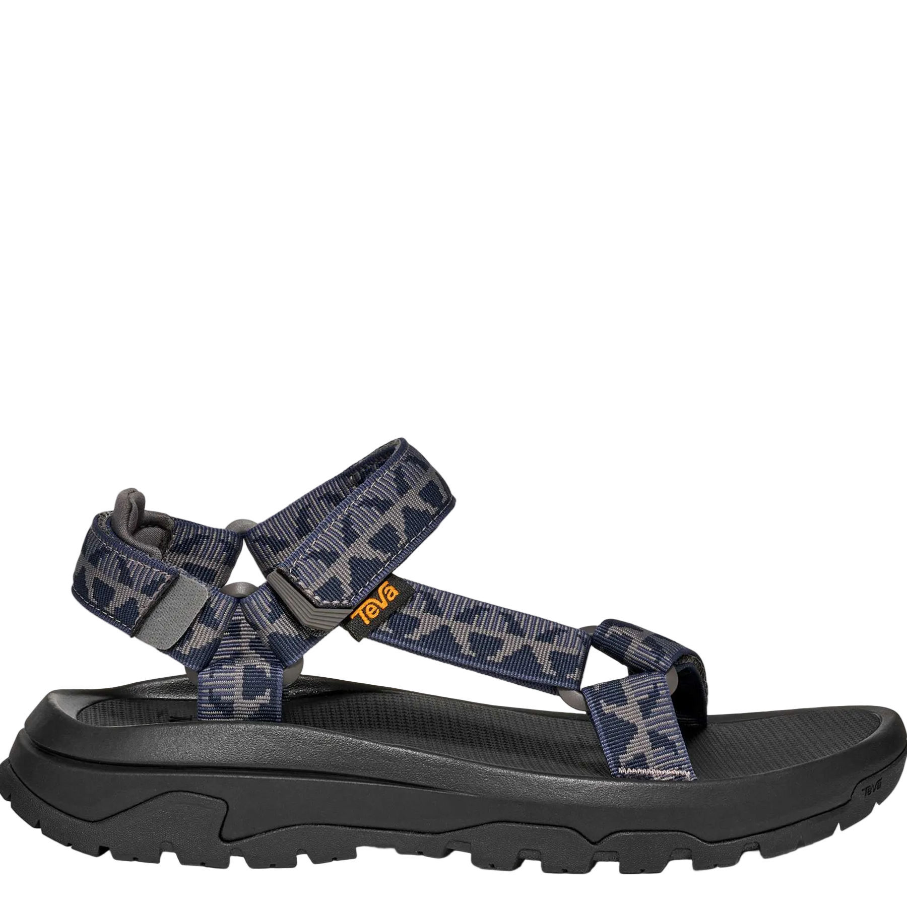Blue and gray sandal with 'Teva' branding on a white background