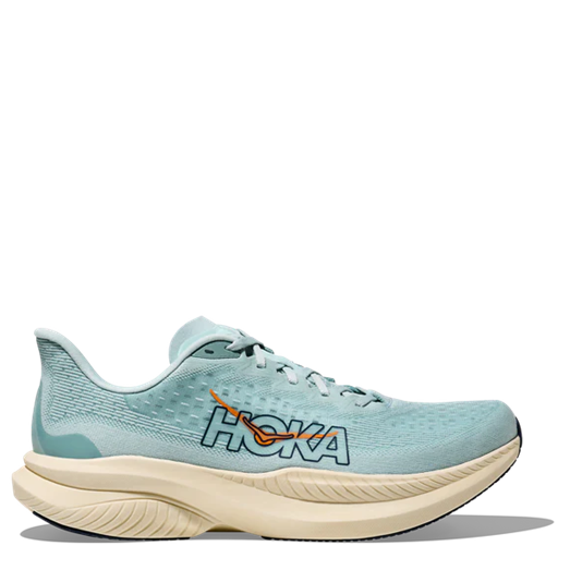 Blue running shoe with 'Hoka' branding on a white background