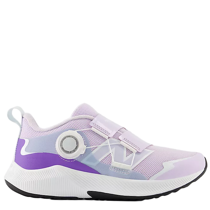 Purple and white sneaker with a prominent Nike logo on a white background