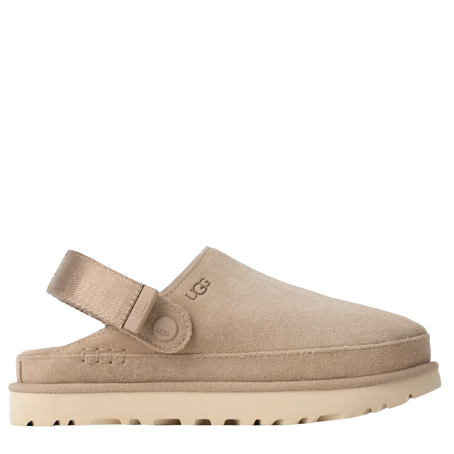 Beige UGG slip-on shoe on a white background