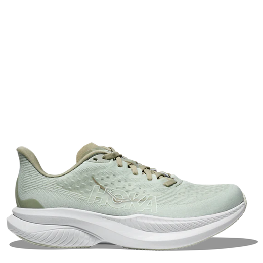 Light green running shoe with white sole on a white background