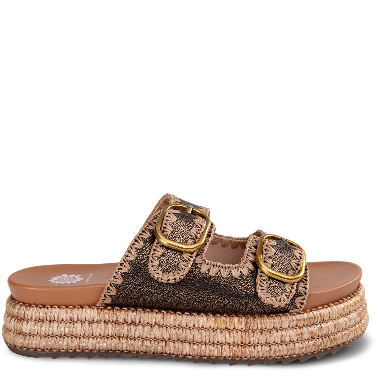 Brown Two Band Sandal on Raffia Platform