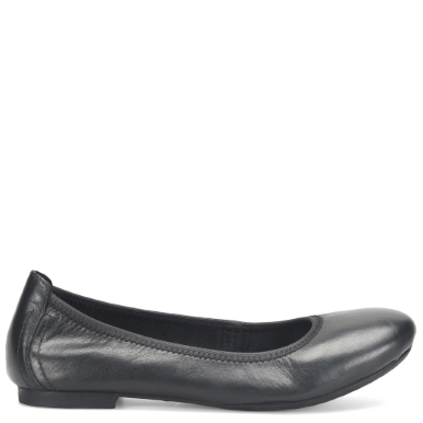 Black leather flat shoe on a white background