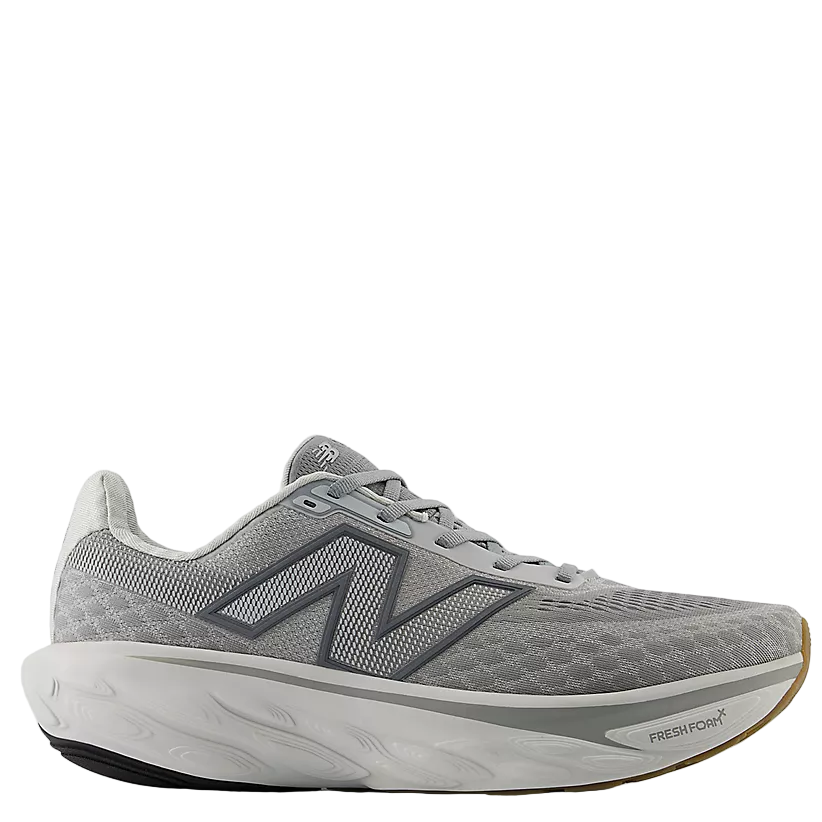 Gray running shoe with New Balance logo on a white background