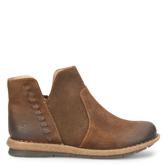 Brown leather ankle boot on a white background