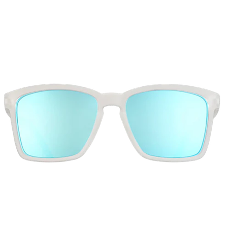 White sunglasses with blue-tinted lenses on a white background