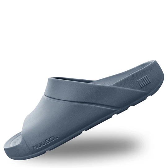 Gray sandal with 'NUUGOL' branding on a white background