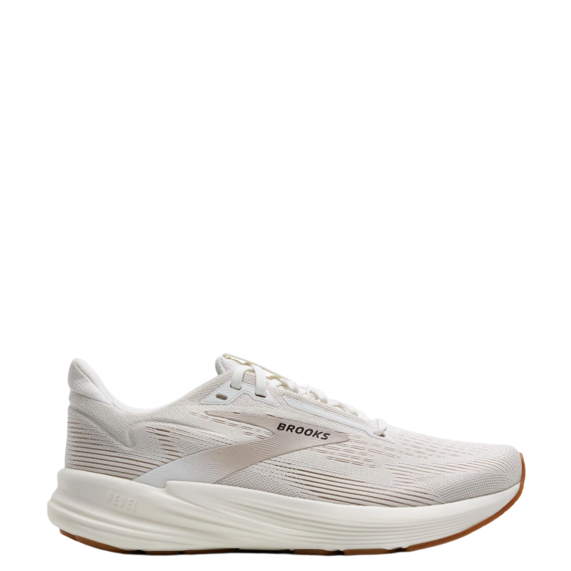 White running shoe with 'Brooks' branding on a white background