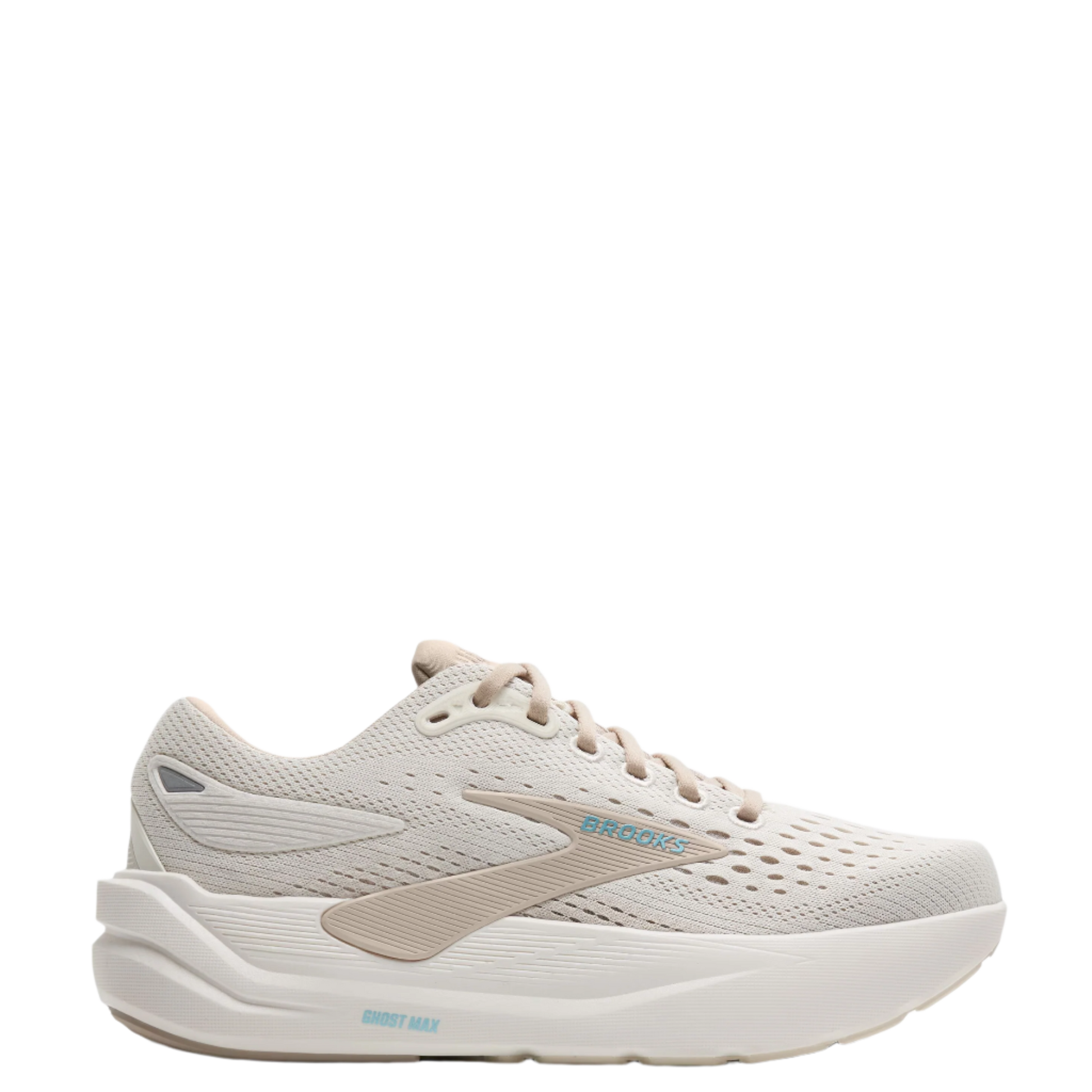 White running shoe with brand logo on a white background