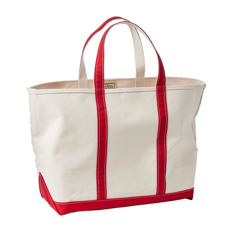 White tote bag with red trim on a white background