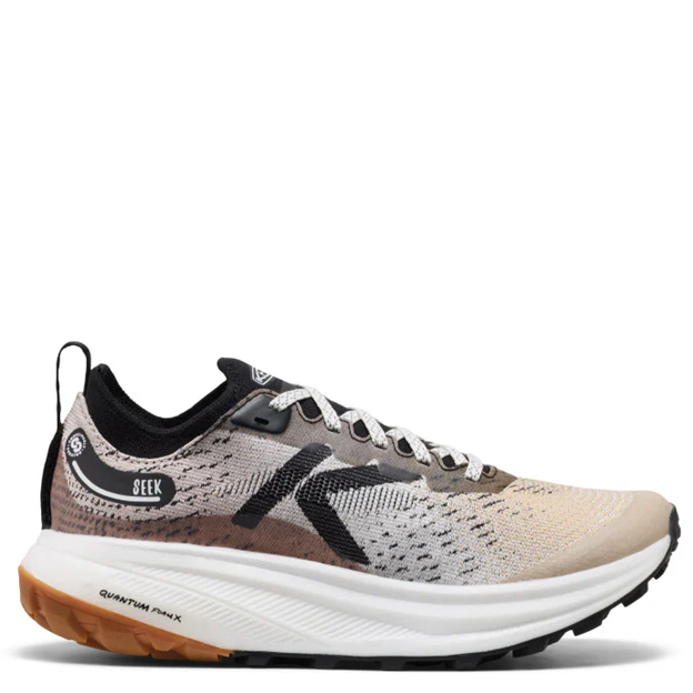 Running shoe with a white sole on a white background