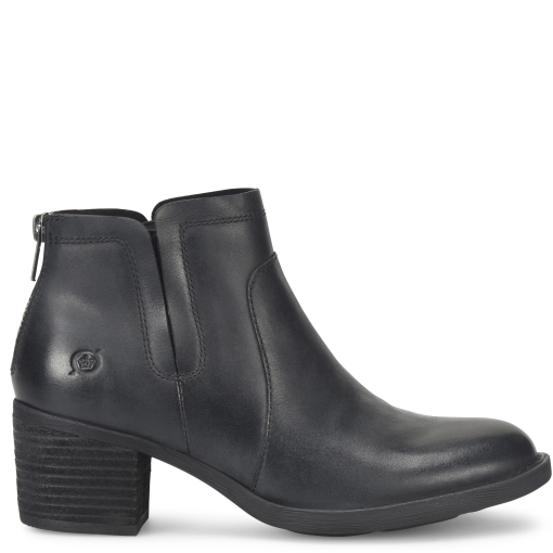 Black leather ankle boot on a white background