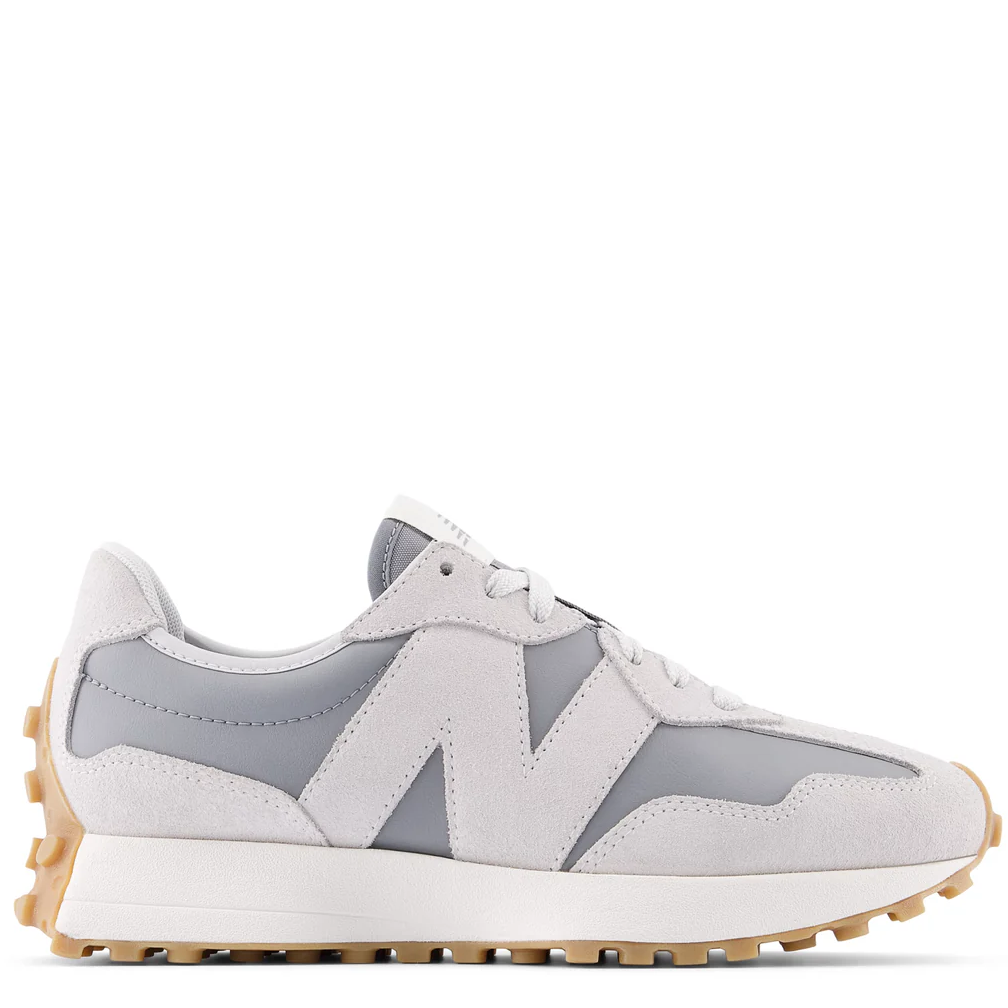 Gray sneaker with a white sole on a white background