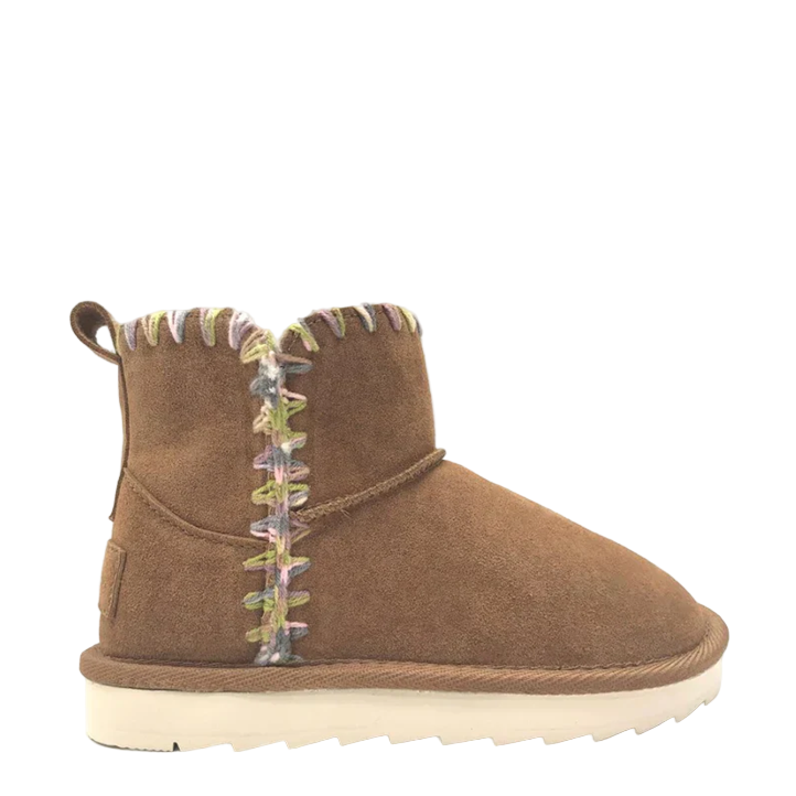 Brown children's boot with zippers on a white background