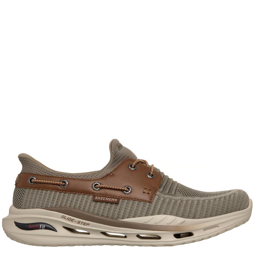 Brown and beige sneaker on a white background