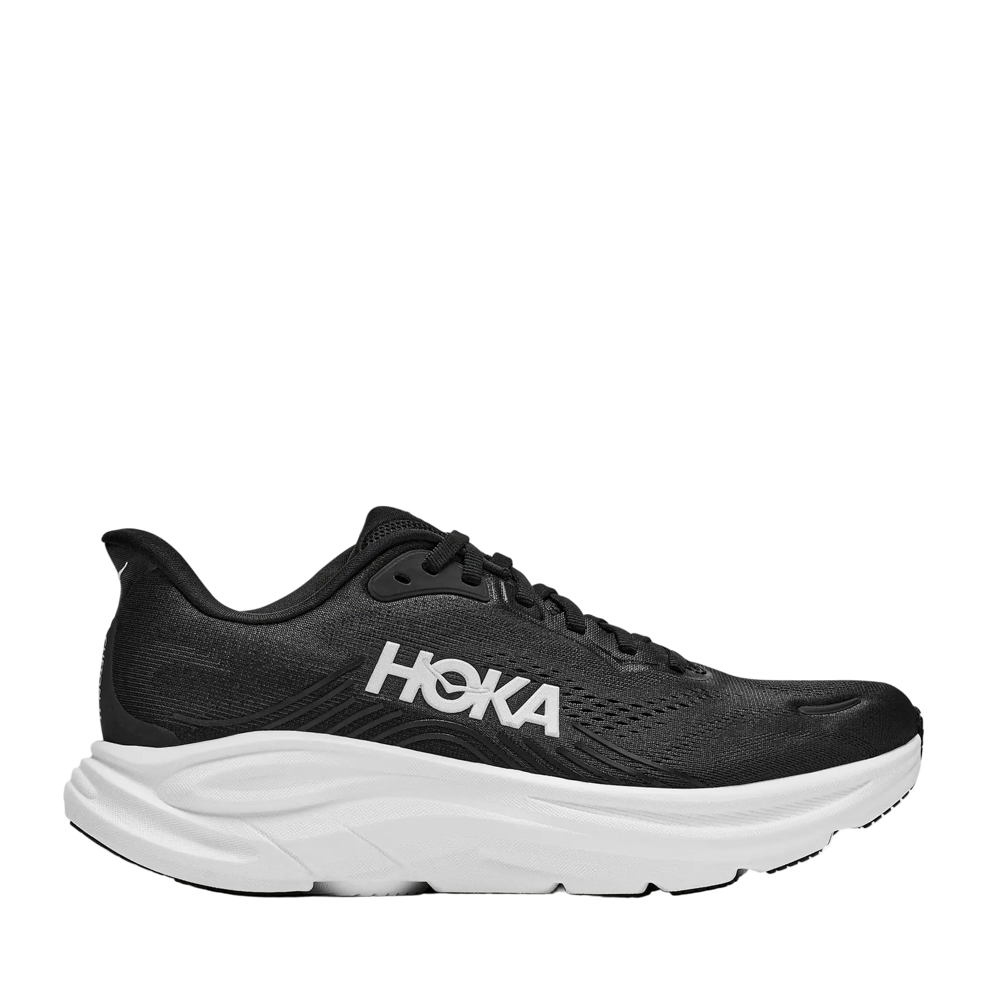 Blue running shoe with white sole on a light gray background