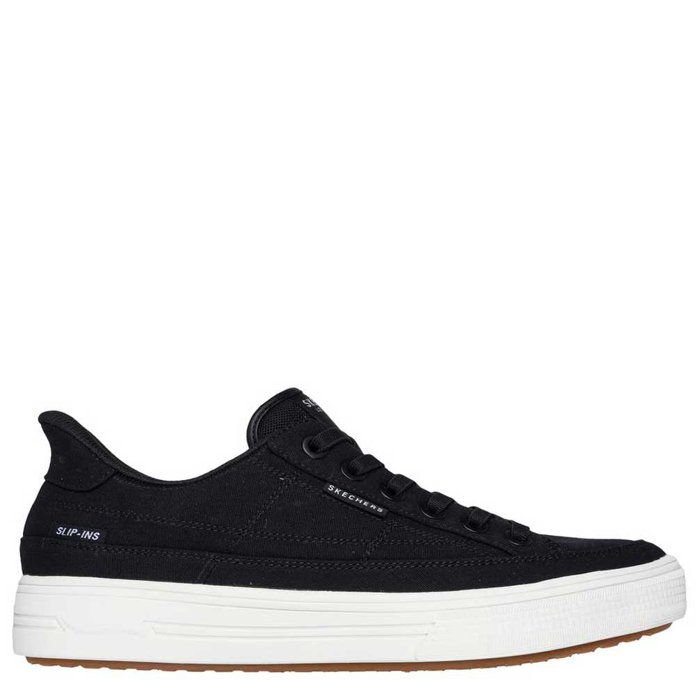 Black sneaker with white sole on a white background