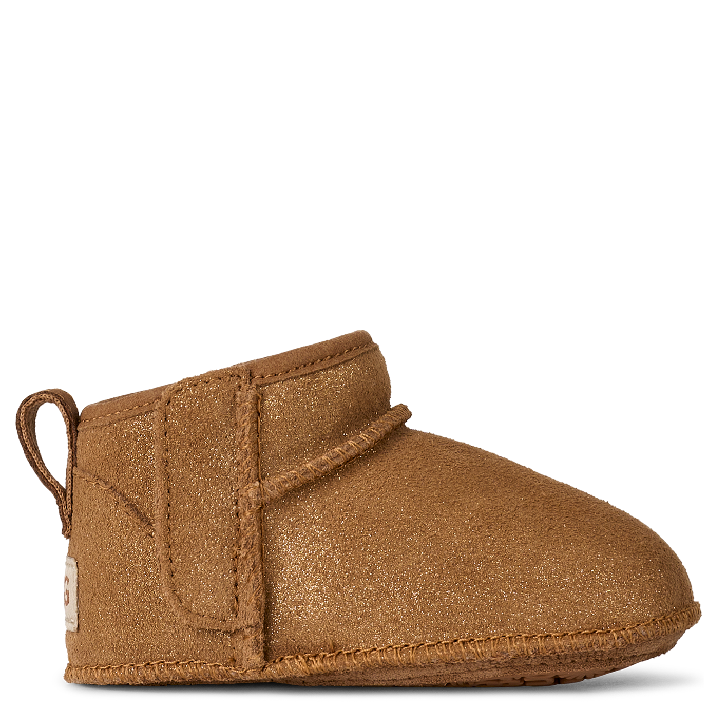 Brown baby bootie on a white background