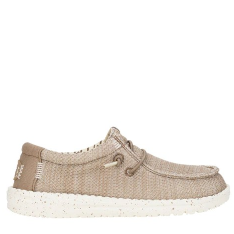Beige sneaker with white sole on a white background