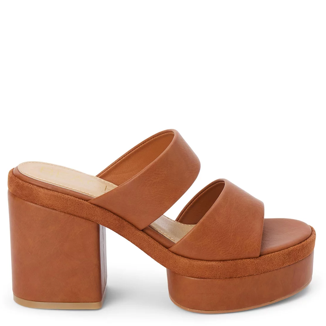 Brown platform sandals on a white background