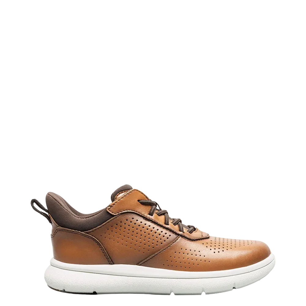 Brown sneaker with white sole on a white background