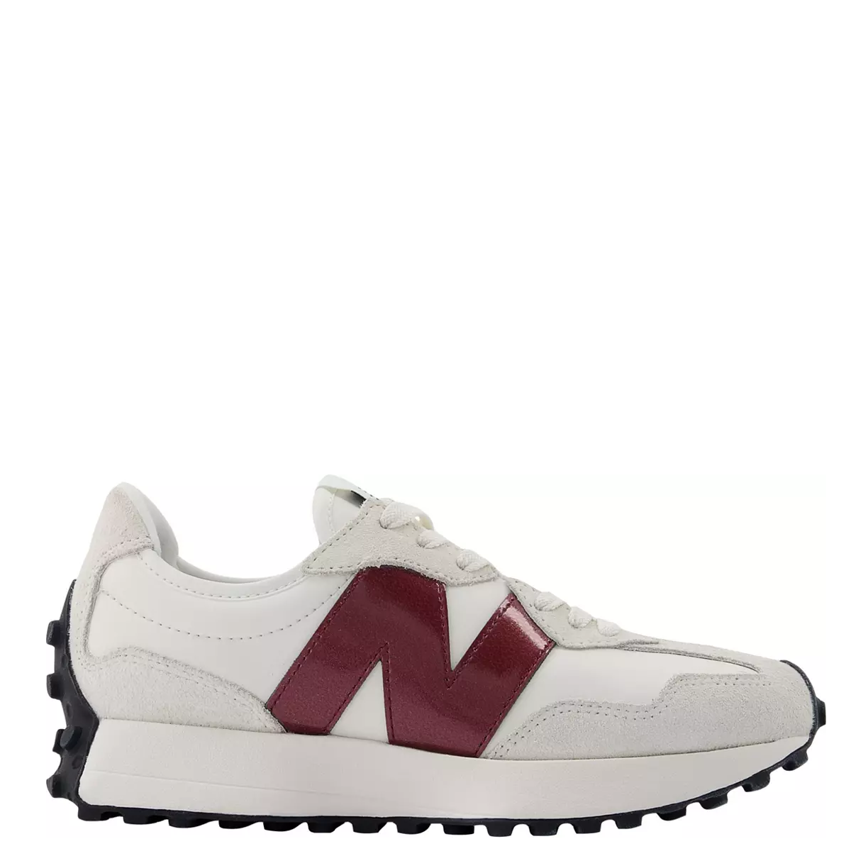 White sneaker with a red 'N' logo on a white background