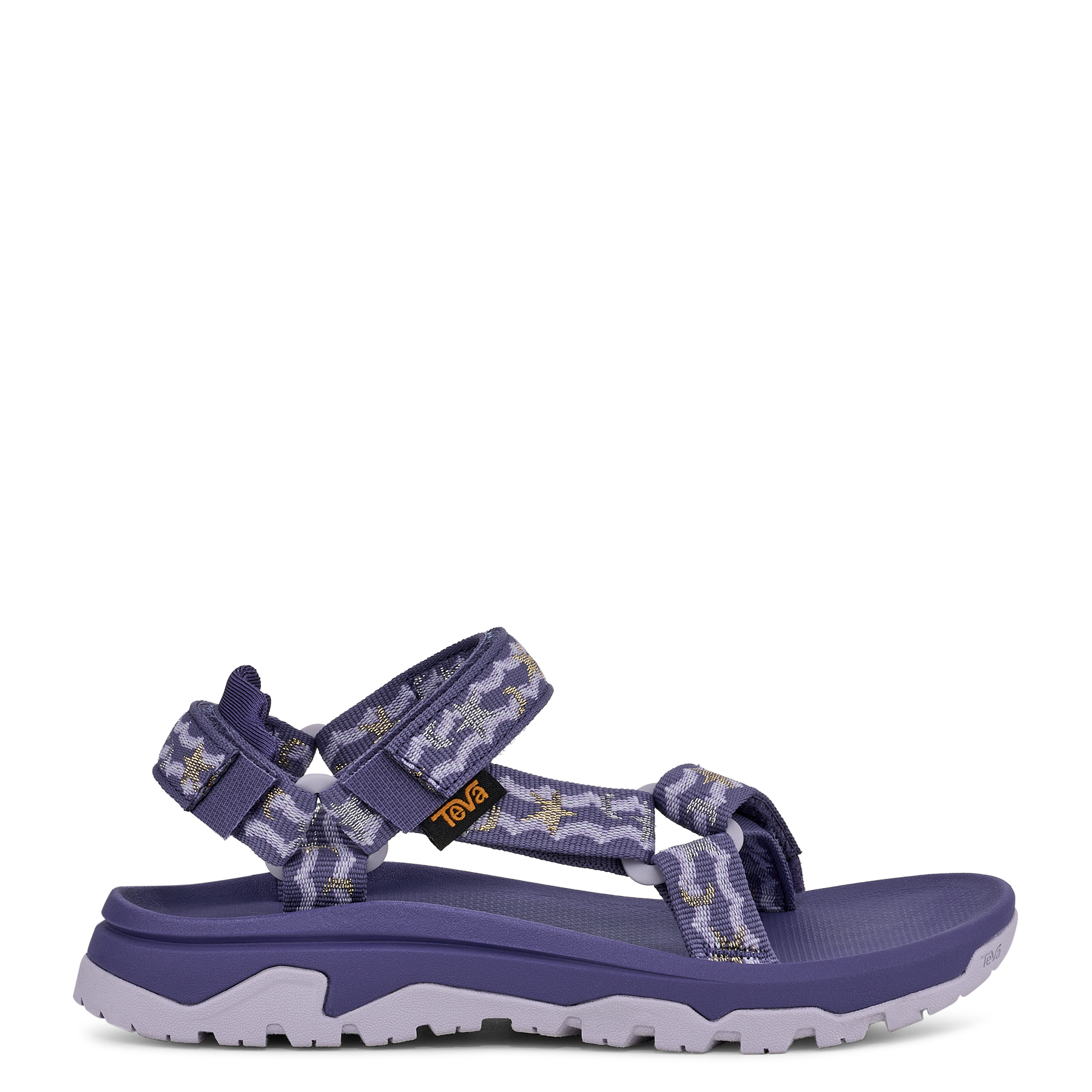 Purple sandal with a white sole on a white background