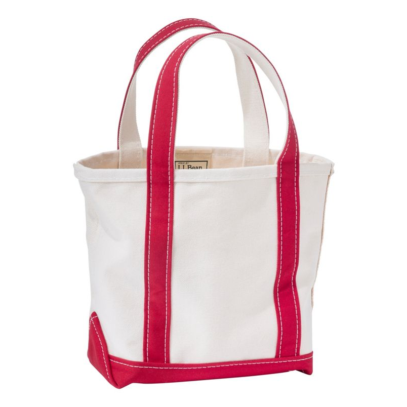 White tote bag with red accents on a white background