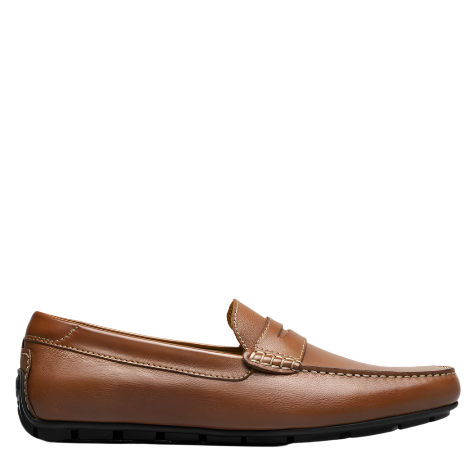 A brown Florsheim Motor Moc Toe Venetian Driver shoe with a smooth leather upper and a lace-up closure.