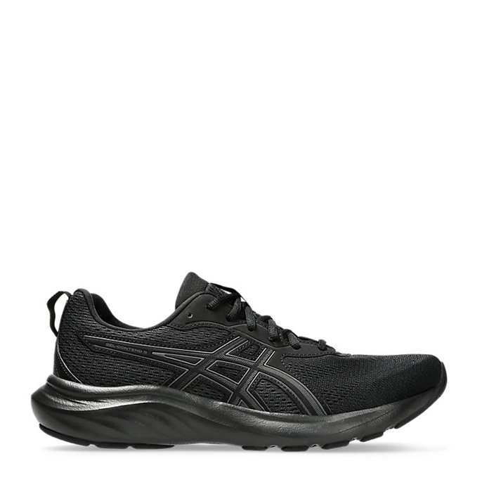 Black running shoe on a white background
