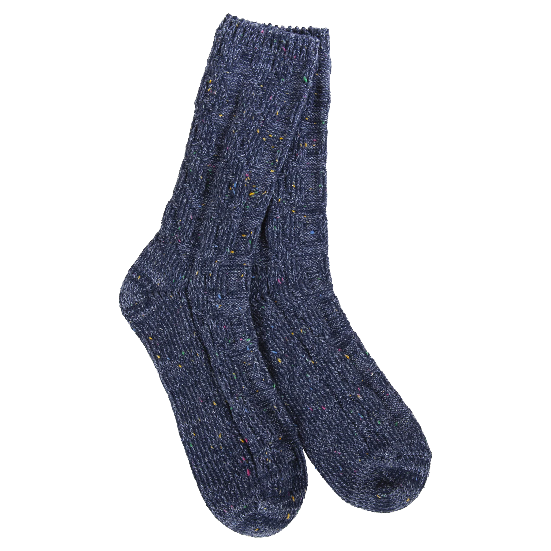 Pair of blue socks on a white background