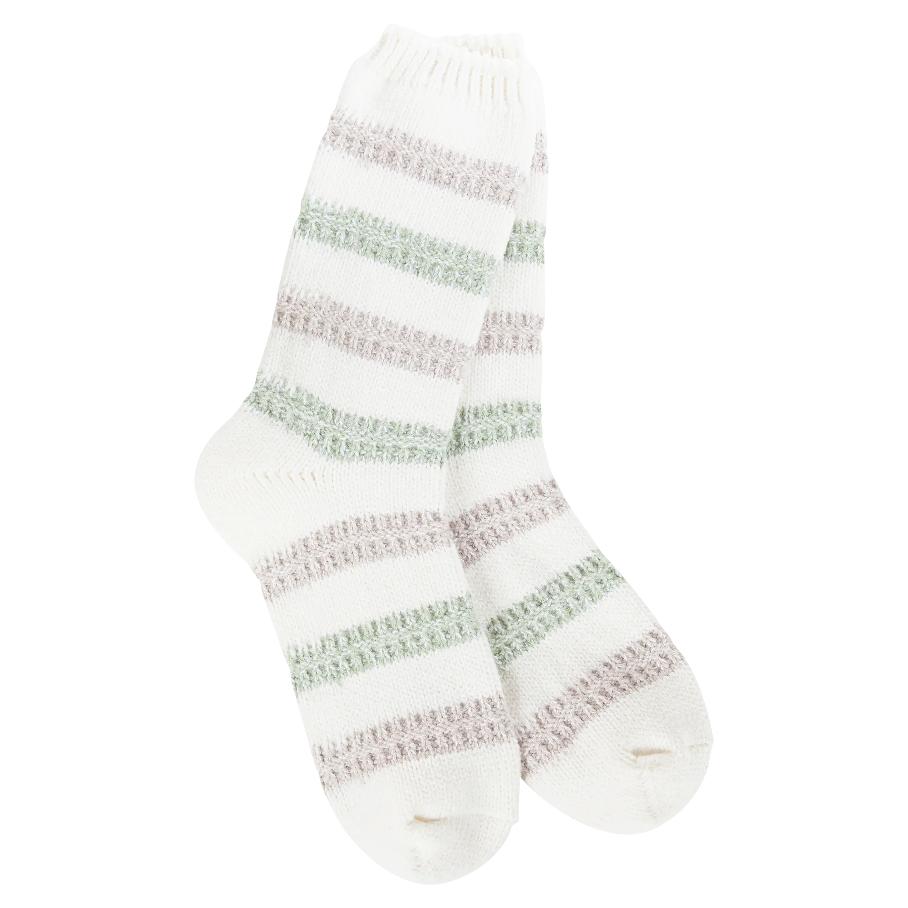 White sock with multicolored stripes on a white background