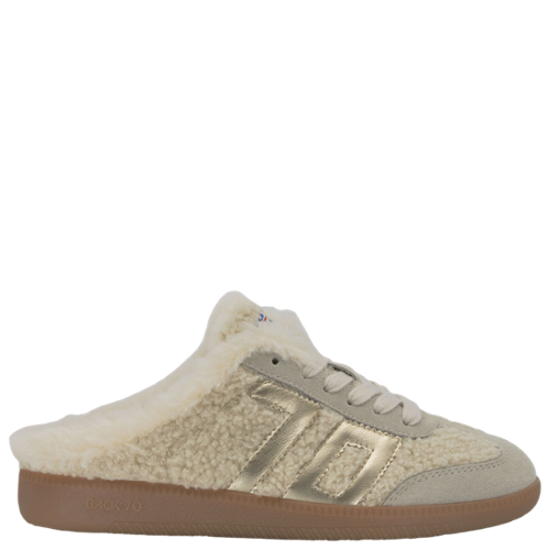 Beige sneaker with shearling lining on a white background